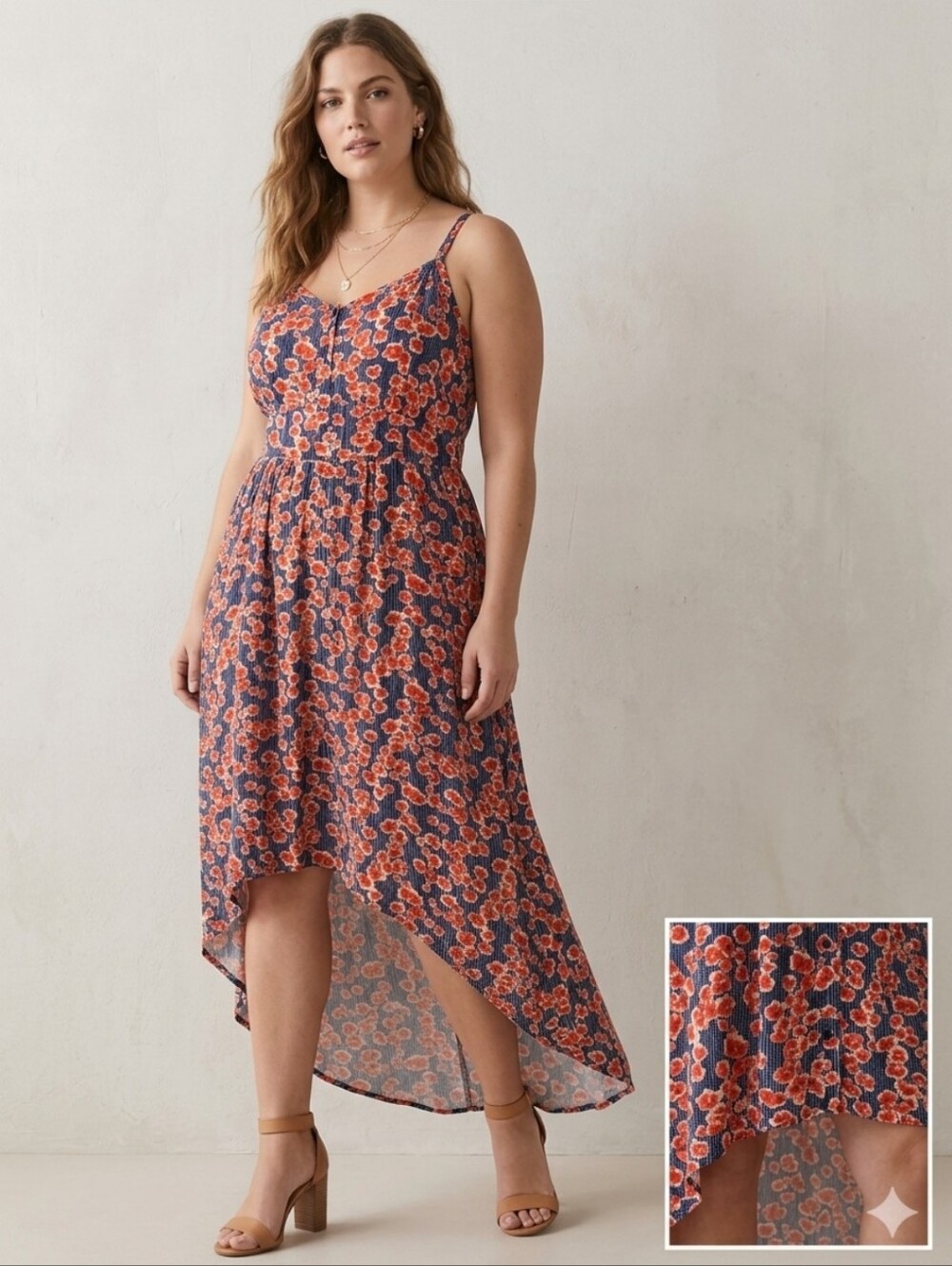 Torrid Bright Poppy Floral Print High-Low Dress. Size 1X.